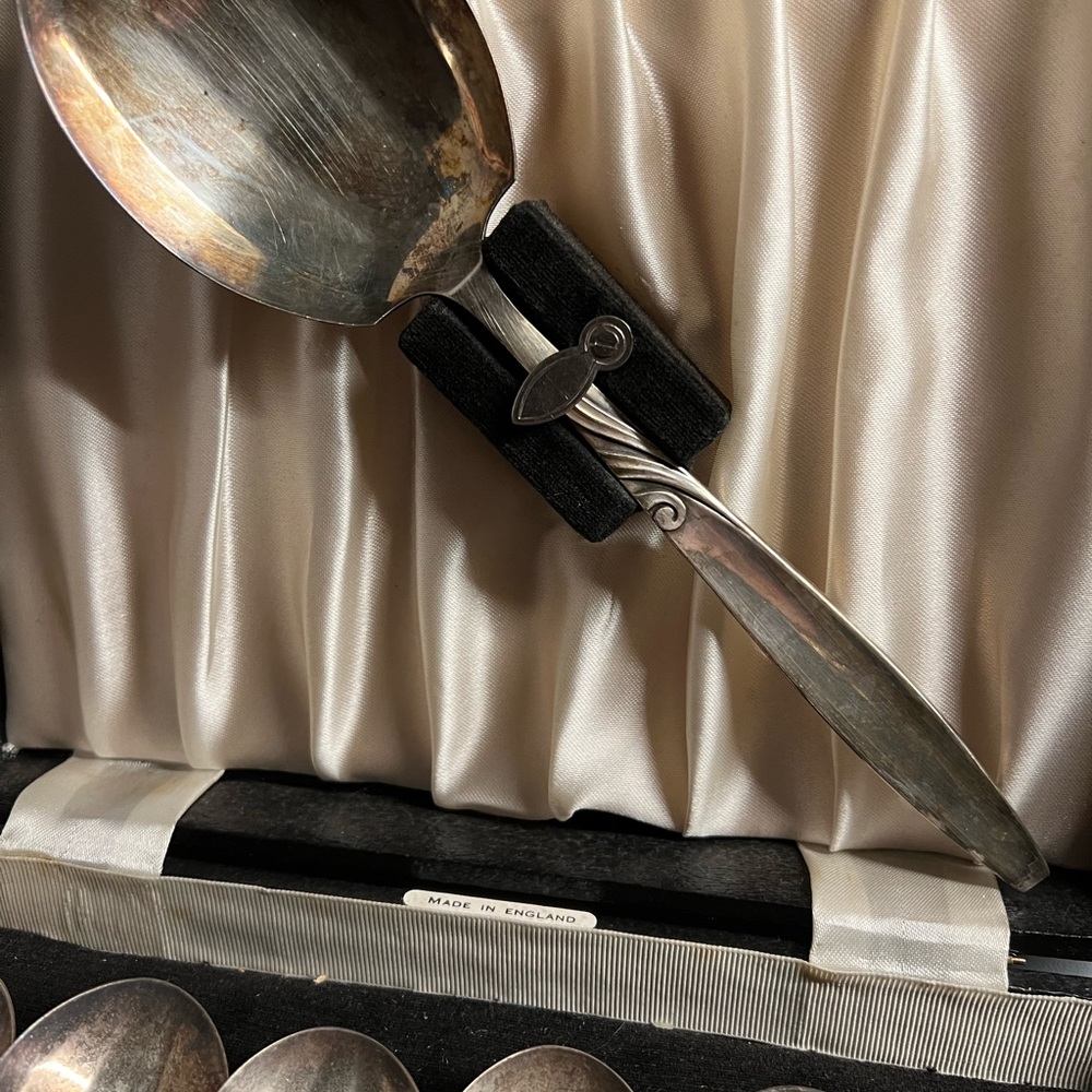 Angora England spoon service silverware set Dessert Fruit vintage box flatware
